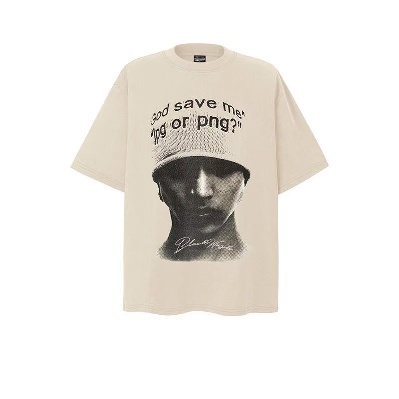 American streetwear character print T-shirt for men and women, oversized, for couples, 007