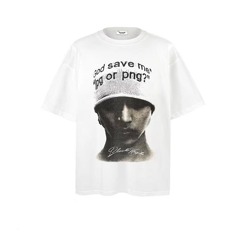 American streetwear character print T-shirt for men and women, oversized, for couples, 007