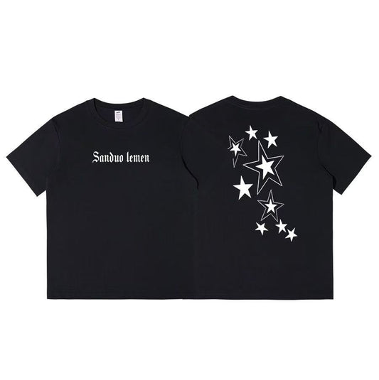 American trendy brand colorful letter print short-sleeved T-shirt for men and women, over sized and loose fit, suitable for casual couple wear.