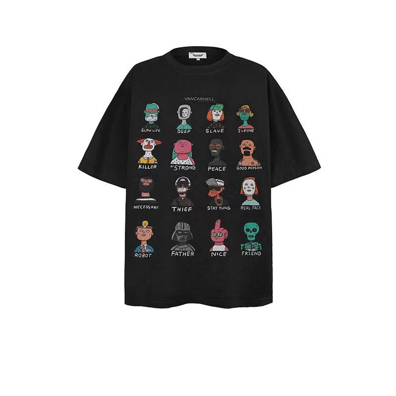 American style trendy cartoon print short-sleeved T-shirt for men and women in over sized size - for couples. Model number: 004