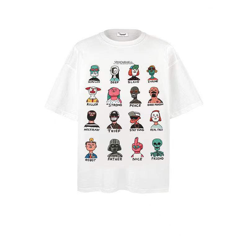 American style trendy cartoon print short-sleeved T-shirt for men and women in over sized size - for couples. Model number: 004