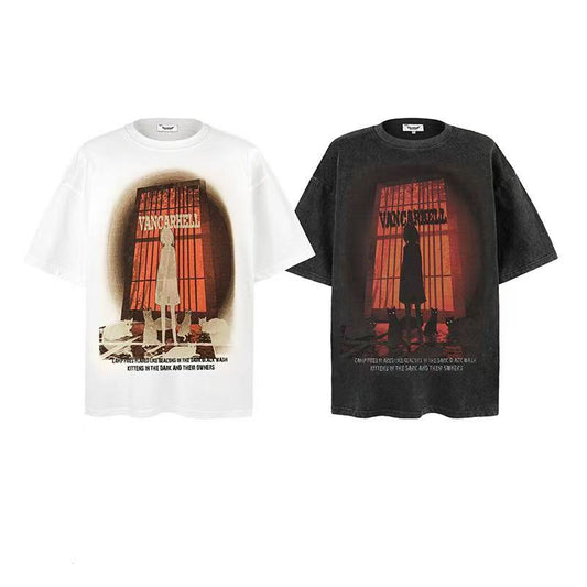 American style trendy cartoon print T-shirt for men and women, over sized, for couples. Model number: 006