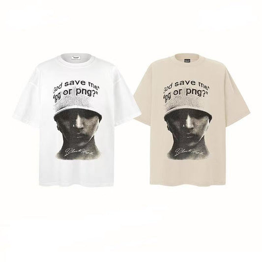 American streetwear character print T-shirt for men and women, oversized, for couples, 007