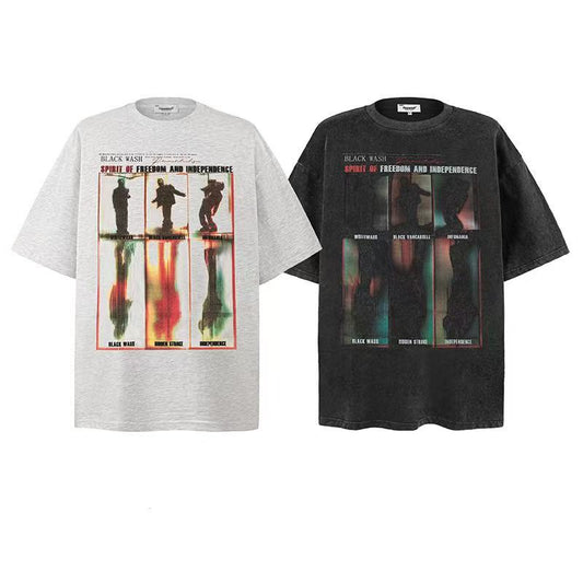 American style trendy printed T-shirt for men and women, oversized, for couples, casual wear, 008