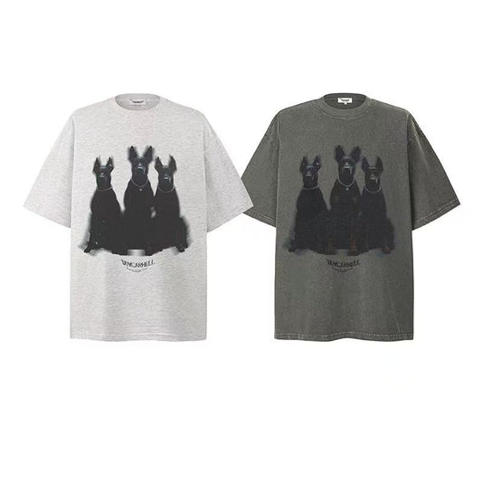 American trendy dog print T-shirt for men and women, over sized, for couples, casual wear - 012