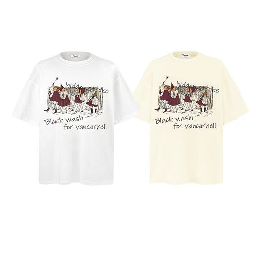 American style trendy printed T-shirt for men and women, oversized, for couples, casual wear - 015
